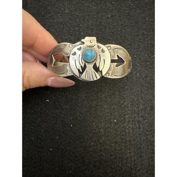 Native American Jewelry - OLD FRED HARVEY era Navajo THUNDERBIRD Turquoise Sterling Bracelet